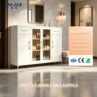 Meuble à chaussures en acier à 4 portes au design moderne avec vitre et tiroirs, rangement métallique pour chaussures, idéal pour l'ameublement de luxe, vente en gros directe usine