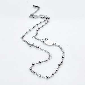 Collier chapelet en acier inoxydable, collier de perles de boule, collier de chapelet religieux en acier inoxydable - Product Image 1