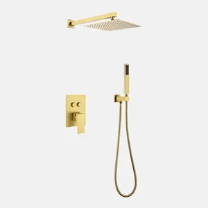 Factory Supplier Durable Waterproof Brass Shower Mixer Concealed Brushed Gold Shower Set Functional Switch Button