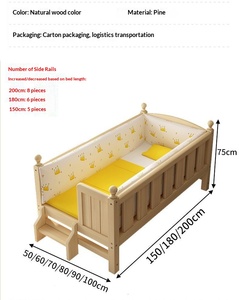 Cuna de Madera Natural para Bebé, Cuna Lateral con Barandilla de Seguridad, Cama para Niños, Muebles de Dormitorio para Recién Nacidos y Bebés para Dormir Juntos - Product Image 6