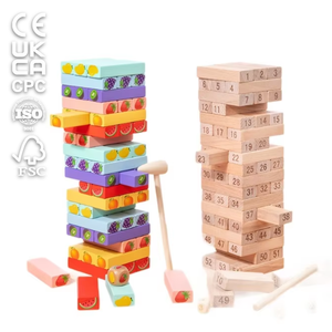 런우드 고품질 친환경 어린이 디지털 빌딩 블록 교육용 보드 게임 타워 레이어 나무 블록 스택 모델 - Product Image 1