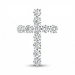 Collar con colgante de cruz de plata personalizado, chapado en oro de 10K/14K/18K, con diamante CVD cultivado en laboratorio, clásico, para regalo de compromiso, cadena para suéter - Product Image 1