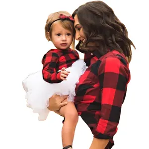 6 Layers Sublimation Red Black Buffalo Plaid Christmas Dress Fluffy Twirl Dress Personalized Girl Christmas Outfit