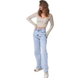 Jeans de Mezclilla de Pierna Ancha para Mujer, Cintura Alta, Estilo Casual, para Todas las Temporadas, Ropa Diaria, Personalizable OEM/ODM - Product Image 1