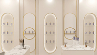 Meubles de présentation de parfums modernes, comptoir de présentation de parfums sur mesure pour boutique de parfums