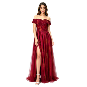 Vestido de noche de gasa con hombros descubiertos, estampado floral burdeos, falda maxi línea A, cintura imperio, vestido largo - Product Image 2