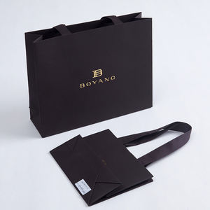 Boyang vente en gros sac en papier cadeau bijoux en carton noir de luxe imprimé personnalisé avec votre propre logo - Product Image 3
