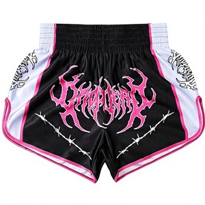 Shorts de Muay Thai pour femmes, noir et rose, impression par sublimation, séchage rapide, vêtements de combat MMA, coupe régulière, taille adulte - Product Image 1