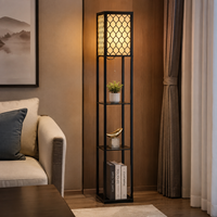 Lampe de sol à 3 niveaux avec étagère de rangement, design nordique moderne et luxueux, en bois, pour salon