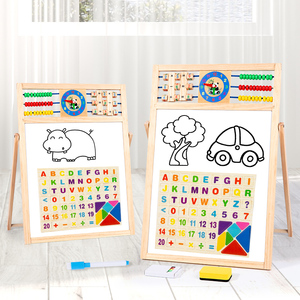Lavagna Magnetica Bifacciale Multifunzionale, Lavagna a Gesso di Piccole Dimensioni, Cavalletto Pieghevole in Legno per Bambini con Abaco - Product Image 6