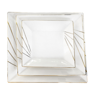 Ensemble d'assiettes et de bols en <span class=keywords><strong>porcelaine</strong></span> à bordure dorée au design moderne pour la maison <span class=keywords><strong>ou</strong></span> l'hôtel, fourniture en usine, ensembles de vaisselle en gros - Product Image 3
