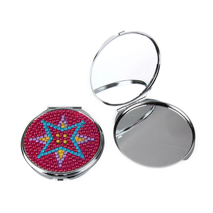 Acrylic Rhinestone Geometric Star Design Metal Compact Mirror 7cm Polished Silver Chassis Dual HD Glass Cosmetic Mirror - Product Image 1
