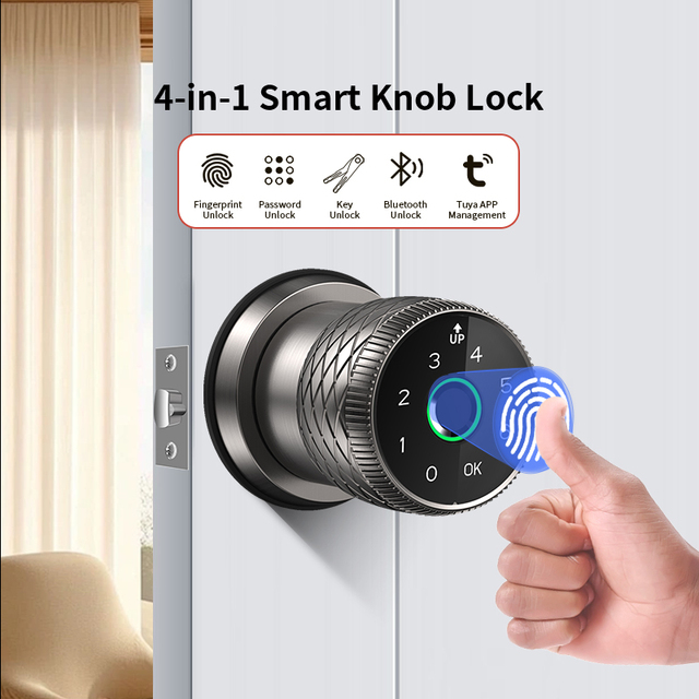 Smart Deadbolt Lock Fingerprint Card Key Tuya App Control-Aluminium Alloy for Steel/Aluminum/Stainless Steel/Brass/Wooden Doors
