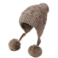 Chapeau en fourrure de lapin avec pompons, hiver, mode féminine, décontracté quotidien, doux, protège les oreilles, chaleur, chapeau pour femmes