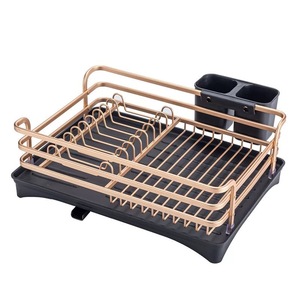 Estante para platos de aluminio multifuncional con <span class=keywords><strong>bandeja</strong></span> de goteo Tipo de pie a prueba de herrumbre Estante para secar platos y escurridor - Product Image 1