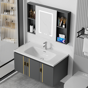 Mueble <span class=keywords><strong>de</strong></span> <span class=keywords><strong>Baño</strong></span> <span class=keywords><strong>de</strong></span> Aluminio <span class=keywords><strong>de</strong></span> Lujo, Impermeable, para Hoteles, <span class=keywords><strong>con</strong></span> Espejo <span class=keywords><strong>de</strong></span> Maquillaje, <span class=keywords><strong>Grifo</strong></span> <span class=keywords><strong>y</strong></span> <span class=keywords><strong>Lavabo</strong></span> <span class=keywords><strong>de</strong></span> Cerámica - Product Image 4