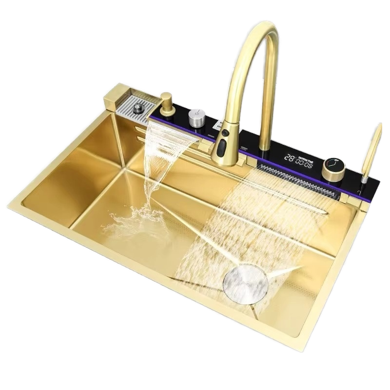 Modern Waterfall Kitchen Sink, Kitchen Dishwasher with Smart Faucet Digital Display and Smart Faucet with Multiple Water Outlets · image 3
