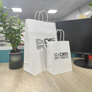 Tas belanja kertas Kraft Logo kustom dengan kantung kertas putih berpilin cokelat putih ramah lingkungan - Product Image 3