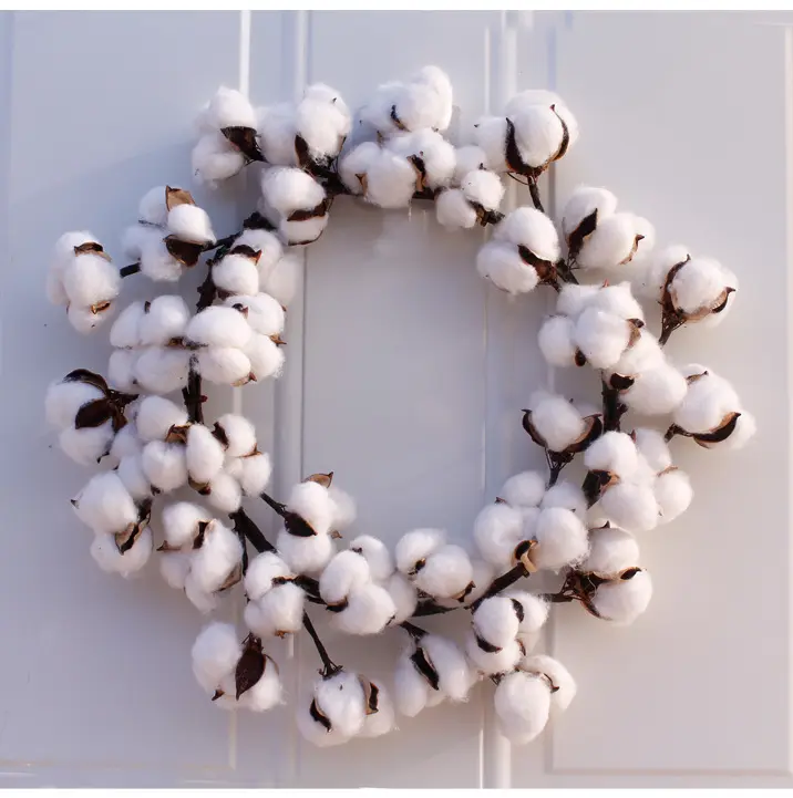 Guirnalda de flores blancas de algodón secas preservadas artesanalmente para decoración del hogar