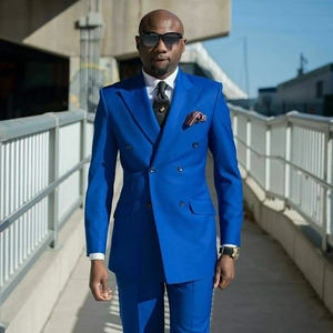 男士蓝色套装双排扣两件套商务尖顶翻领正式休闲婚礼晚宴舞会礼服定制套装 - Product Image 1