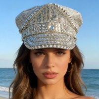 Bérets en gros à sequins argentés, chapeaux et casquettes de fête à pampilles et strass avec logo personnalisé pour femmes, Rave, Halloween