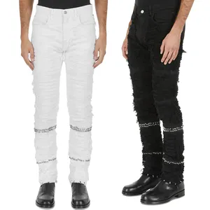 Gingtto Custom Studded White Slim Fit Jeans 6-Pocket Skinny Jeans Men