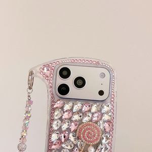 เคสโทรศัพท์มือถือดีไซน์กระเป๋าถือประดับคริสตัลหรูหรา รูปทรงอมยิ้ม ประดับเพชรและกลิตเตอร์ พร้อมสายคล้อง สำหรับ <span class=keywords><strong>iPhone</strong></span> 18 <span class=keywords><strong>Pro</strong></span> <span class=keywords><strong>Max</strong></span> - Product Image 5