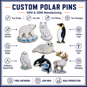 Pins Esmaltados Personalizados de Animales Polares: Oso Polar, Zorro Ártico, Pingüino, Foca, Búho Nevado, Orca, Reno - Product Image 4