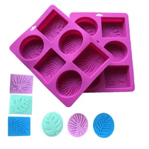 Moule à savon en silicone de qualité alimentaire Bande de bricolage en silicone Moules à savon elliptiques à motif de feuilles carrées 6 trous pour la fabrication de savon