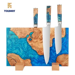 Multifunction Resin Knife Holder Acacia Wood Cutting Board Blue Resin Custom Colorful Resin Knife Holder