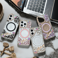 Coque de téléphone antichoc en PC de luxe pour femme, style 2026, avec strass et fleurs, pour iPhone 17 Pro Max 16 Plus 15