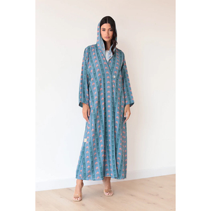 LEDUO Ramadan <b>Eid</b> Casual Modest Wear Flower Print <b>Long</b> Sleeve Hooded Open Muslim Abaya - Product Image 1