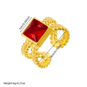 Geometric Square Gold Plated <b>Adjustable</b> <b>Ring</b> With Red Stone Bezel Setting Unisex Party Jewelry - Product Image 4