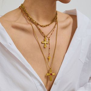 Ensemble de colliers croix en acier inoxydable doré, chaîne superposée, bijoux de clavicule pour femme, cadeau, pièce de mode tendance - Product Image 3