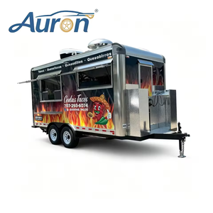 รถขายอาหารสไตล์เรโทร Auron ขนาด 4.8 เมตร โครงสร้างสแตนเลสและไฟเบอร์กลาส รถพ่วงเพลาเดียว พร้อมเตาปิ้งย่างในตัว สำหรับขายไอศกรีม ฮอทดอก และเฟรนช์ฟรายส์ - Product Image 1