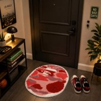 Bape-Stil Moderner Grafik-Teppich Y2K Ästhetik Runder Dicker Bodenteppich Weicher Waschbarer Rutschfester Teppich für Schlafzimmer Wohnheim Apartment Gaming-Raum