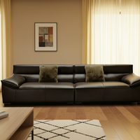 Canapé droit en cuir véritable de style nordique, tons neutres, rembourrage en éponge, design polyvalent pour petit appartement ou salon