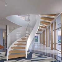 Kit d'escalier en spirale en acier et bois sur mesure, garde-corps en verre moderne pour villa, hôtel, loft, mezzanine