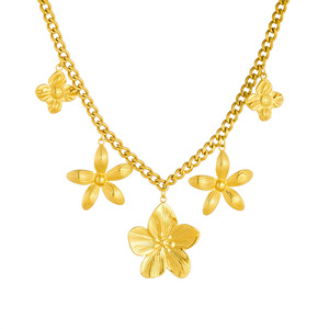 Gold Plated Stainless Steel Flower Pendant Chunky Chain Clavicle Necklace For Women Party Jewelry - Product Image 5