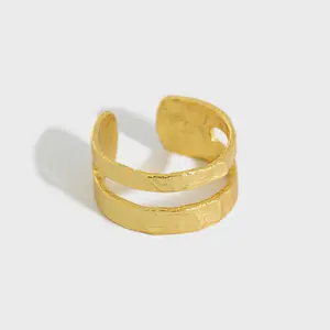 minimalist waterproof finger jewelry rock band rings gold vermeil real 925 sterling silver punk wide open ring for women girls