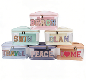 Grande Trousse de Maquillage Portable en PVC Grande Capacité pour Sac de Voyage, Design Tendance avec Logo, Rangement Transparent et Broderie, Fermeture Éclair - Product Image 3