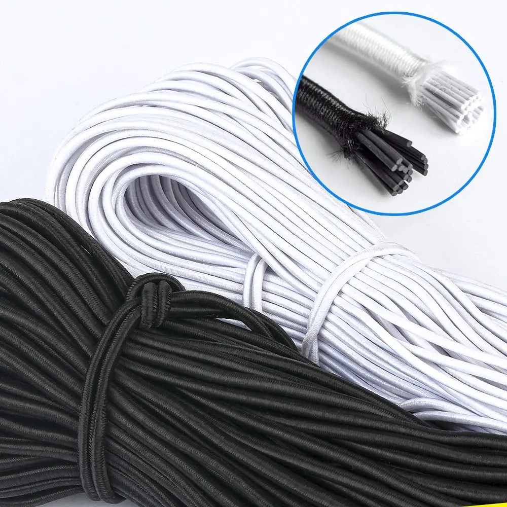 أسود أبيض حبل مطاطي مستدير 1 مللي متر 2 مللي متر 3 مللي متر عالية القوة الملونة حبل مطاطي مستدير حبل اللاتكس للملابس