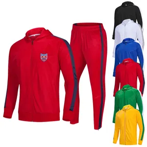 Wholesale Custom Logo Hoodie Jacket Zipper Soccer Tracksuit Training Wear Long Sleeve Football Soccer Suit with hats