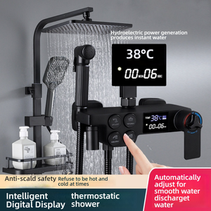 Ensemble de robinetterie de <span class=keywords><strong>douche</strong></span> de luxe moderne pour hôtel, haute qualité, 4 fonctions, laiton noir, jet de pluie doux, motifs de pulvérisation, cuivre brossé - Product Image 2