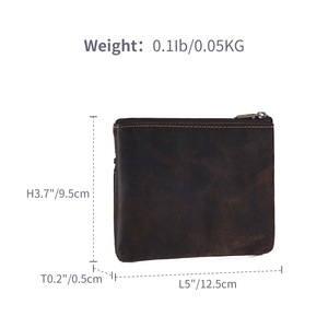 Monedero de cuero genuino, mini billetera portátil con cremallera para uso diario, unisex, color sólido, marrón K180 - Product Image 5