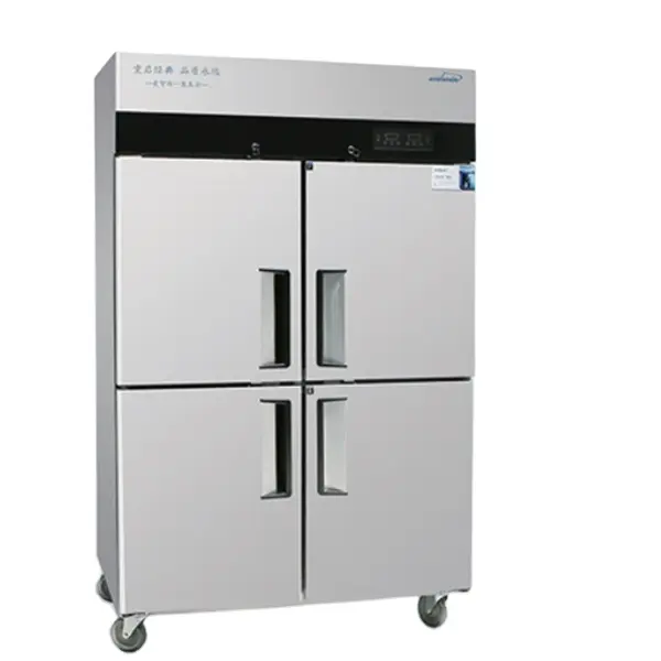 Refrigerador vertical refrigerado a ar para cozinha comercial 4 6 portas de aço inoxidável refrigerador de temperatura dupla para supermercado