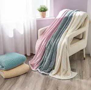 Factory wholesale wheat flannel jacquard knit blankets sherpa with flannel throw blanket two layer