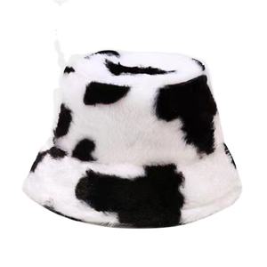 Fashion Cow Print Plush Fisherman Winter Soft Warm Casual <b>Faux</b> <b>Fur</b> Fuzzy Fluffy <b>Bucket</b> <b>Hat</b> Ski Travel Party - Product Image 1