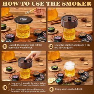 Kit <span class=keywords><strong>de</strong></span> fumage électrique pour whisky, ensemble d'outils <span class=keywords><strong>de</strong></span> bar, coffret en bois brûlé (Brevet en instance), rechargeable, 8 saveurs, copeaux <span class=keywords><strong>de</strong></span> bois, style Old Fashioned - Product Image 6