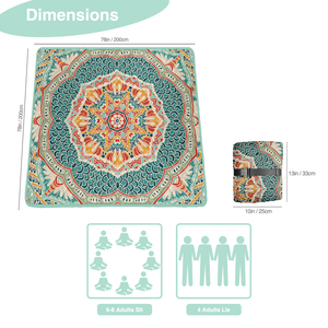 Coperta da Picnic Etnica Trapuntata in Oxford 200x200cm, Leggera, Resistente, Impermeabile, Pieghevole, Fatta a Mano, Stile Tribale - Product Image 2